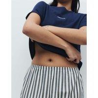 M&S Pure Cotton Pyjama Set With Woven Bottoms Navy Mix