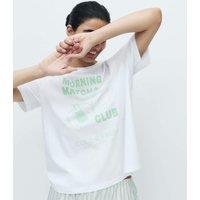 M&S Pure Cotton Pyjama Set With Woven Bottoms Green Mix