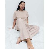 M&S Pure Cotton Pyjama Set With Woven Bottoms Neutral