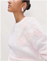 Embroidered Crew Neck Jumper With Wool