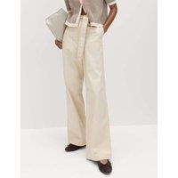 M&S Pure Cotton Belted Straight Leg Trousers Calico