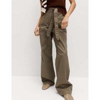 M&S Pure Cotton Belted Straight Leg Trousers Mocha