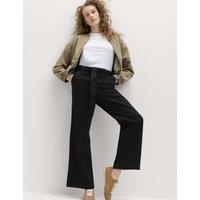 M&S Pure Cotton Belted Straight Leg Trousers Black