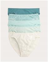 M&S 5pk Cotton Lycra High Leg Knickers Mint Mix