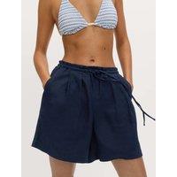 M&S Linen Rich High Waisted Shorts Navy