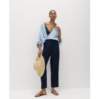 M&S Linen Rich Elasticated Waist Tapered Trousers Navy