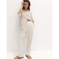 M&S Linen Rich Elasticated Waist Tapered Trousers Oatmeal