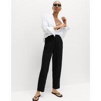 M&S Linen Rich Elasticated Waist Tapered Trousers Black