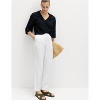 M&S Linen Rich Elasticated Waist Tapered Trousers White