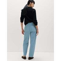 M&S Pure Cotton Elasticated Waist Carrot Leg Trousers Blue