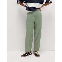 M&S Pure Cotton Elasticated Waist Carrot Leg Trousers Khaki