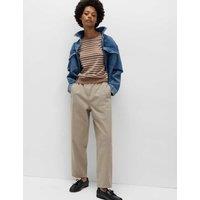 M&S Pure Cotton Elasticated Waist Carrot Leg Trousers Putty