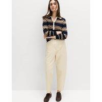 M&S Pure Cotton Elasticated Waist Carrot Leg Trousers Ecru