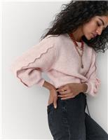 Knitted Scallop Sleeve Trim Jumper