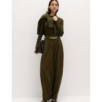 M&S Barrel Pleat Front Tapered Trousers Dark Khaki