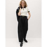 M&S Barrel Pleat Front Tapered Trousers Black