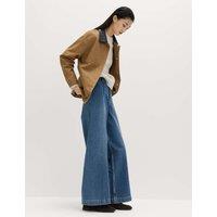 M&S Pintuck Wide Leg Ankle Grazer Jeans Medium Indigo