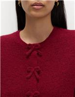 Bow Detail Cropped Cardigan With Wool