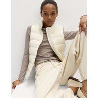 M&S Feather & Down Packaway Funnel Neck Gilet Light Cream