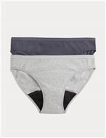 M&S 2 Pack Cotton Rich Period Bikini Knickers Grey Mix
