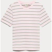 M&S Pure Cotton Striped Everyday Fit T-Shirt Pink Mix