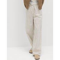 M&S Cotton Rich Drawstring Wide Leg Trousers Brown Mix