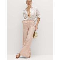 M&S Pure Linen Wide Leg Palazzo Trousers Pink