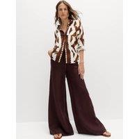 M&S Pure Linen Wide Leg Palazzo Trousers Peat