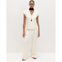 M&S Single Pleat Wide Leg Trousers with Linen Ivory