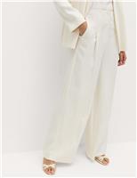 Single Pleat Wide Leg Trousers with Linen