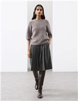 Pure Wool Pleated Wide Leg Cropped Culottes