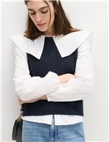 Crew Neck Knitted Vest with Cotton