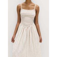 M&S Linen Rich Shirred Maxi Shift Dress Brown Mix