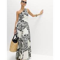 M&S Linen Rich One Shoulder Maxi Shift Dress Black Mix