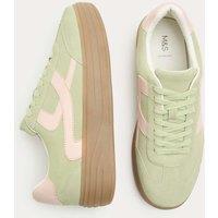 M&S Suede Side Detail Platform Trainers Green Mix