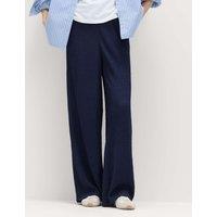 M&S Textured Pull On Wide Leg Trousers Navy