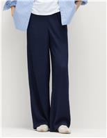 M&S Textured Pull On Wide Leg Trousers Navy