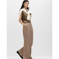 M&S Textured Pull On Wide Leg Trousers Mocha