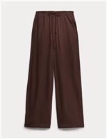 Drawstring Wide Leg Trousers with Linen