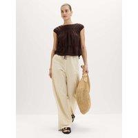 M&S Drawstring Wide Leg Trousers with Linen Beige