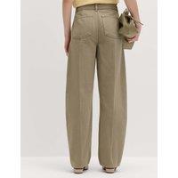 M&S Pure Cotton Crease Front Barrel Leg Trousers Sable