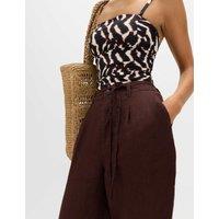 M&S Pure Linen Pleat Front Belted Tapered Trousers Peat
