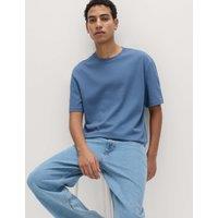M&S Relaxed Fit Cotton Rich Ultimate Performance Striped T-Shirt Blue Mix
