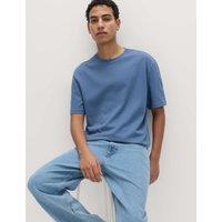 M&S Relaxed Fit Cotton Rich Ultimate Performance Striped T-Shirt Blue Mix