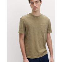 M&S Relaxed Pure Cotton Garment Dyed T-Shirt Olive
