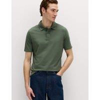 M&S Pure Cotton Jersey Polo Shirt Moss Green
