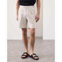 Autograph Cotton Linen Blend Pleat Front Shorts Light Natural