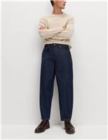 M&S Barrel Fit Pure Cotton Rigid Jeans Medium Blue