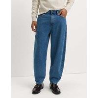M&S Barrel Fit Pure Cotton Rigid Value Jeans Medium Blue