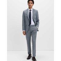 M&S Tailored Fit Check Stretch Jacket Mid Blue